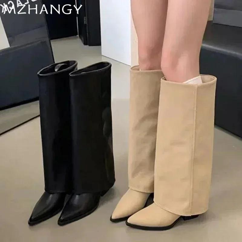 Модные высокие сапоги из натуральной кожи для женщин, высокие каблуки с острым носком, женские модные ботинки челси, новые туфли-лодочки Mujer Snow Gladiator Botas