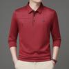 2025 Новинка Осени Мужская Футболка Поло с Длинным Рукавом для Среднего Возраста, Деловая, Удобная, Однотонная, с Воротником