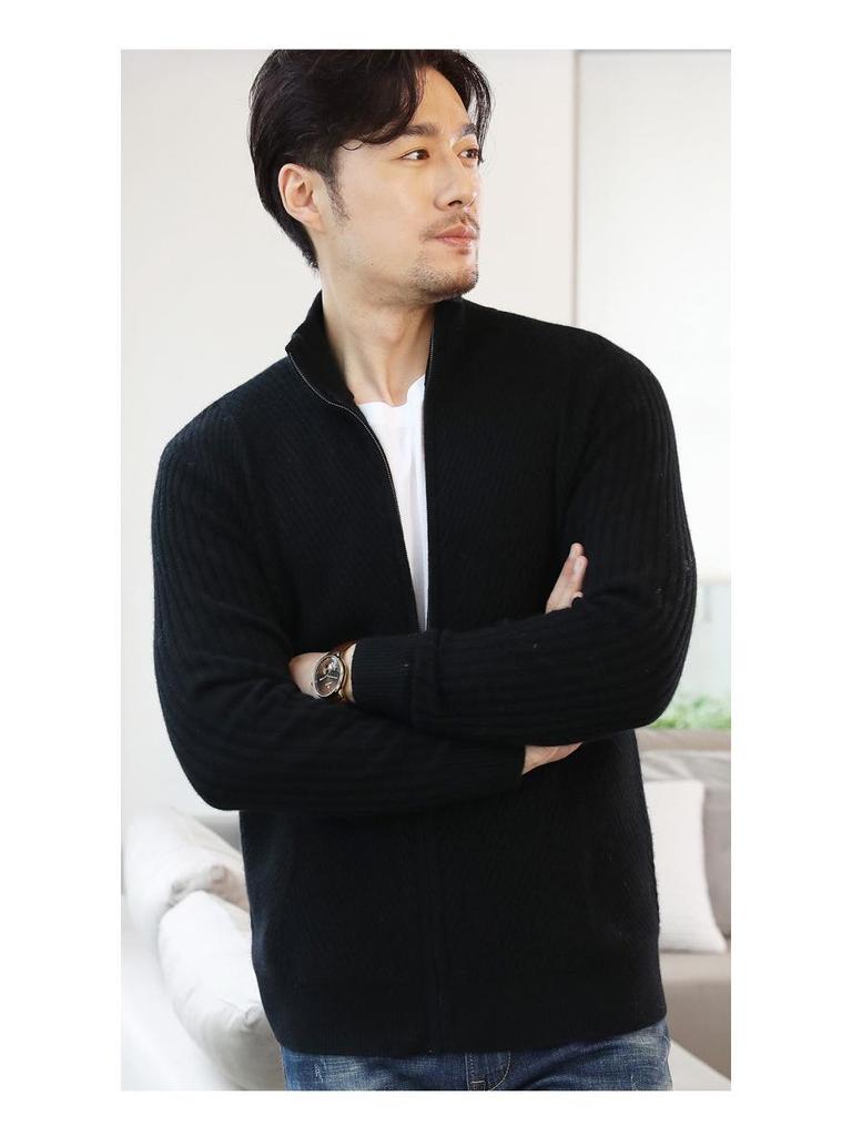 Мужской кардиган из кашемировой шерсти на молнии до середины - Осенне-зимний свитер в стиле бизнес-кэжуал