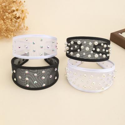 Женская сетчатая повязка на голову с дизайном из искусственного жемчуга, легкая, удобная, широкополая, аксессуары для волос