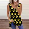 Women's Top Summer Sunflower Printed Casual Plus Size Sleeveless Zipper V-neck Top Tank Top