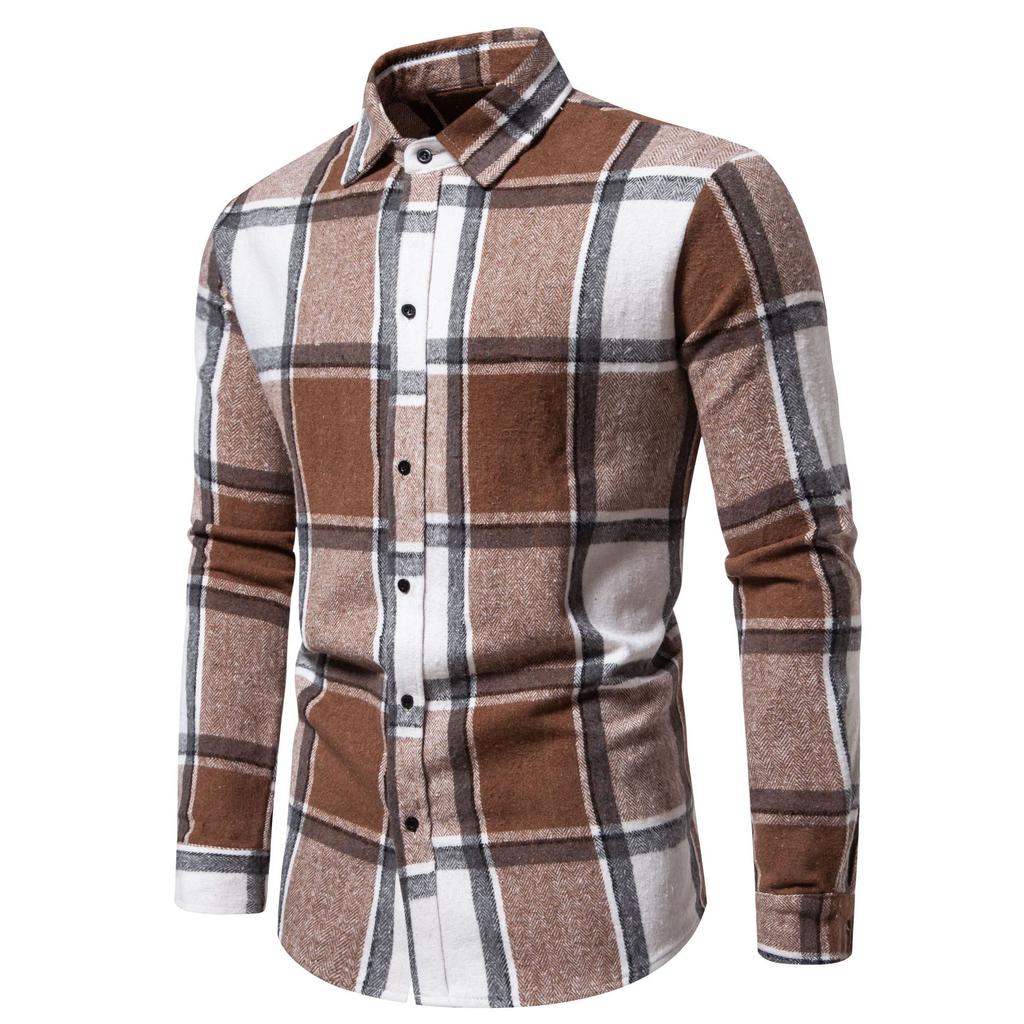 Men's Classic Retro Plaid Shirts Long Sleeve Shirt Jacket Casual Business Plaid Shirt for Men Lightweight Work Lapel Shirts