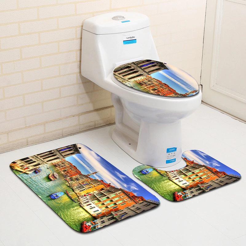 World Scenery Toilet Three-Piece Floor Mat Bathroom 3-Piece Mat Carpet Door Mat Is Now