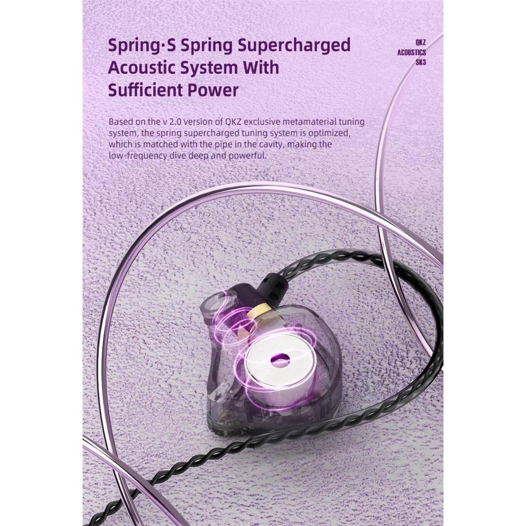 QKZ SK3 3.5mm Wired Earphone with Microphone HiFi Music Monitor Bass Headphone Noise Cancelling Headset for Sport Gaming Earbuds