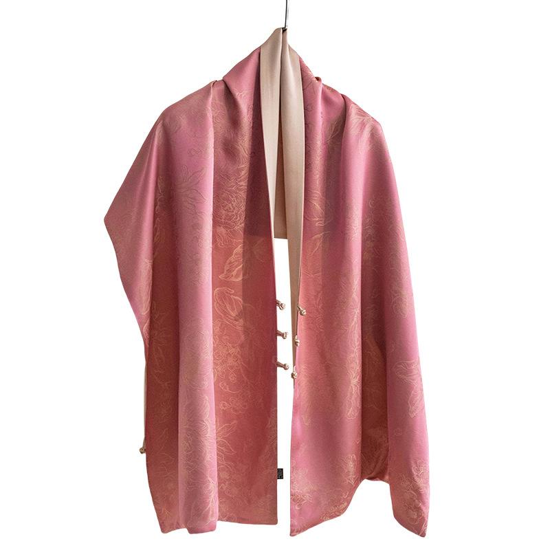 New Chinese Style Double Layer Silk Scarf Cheongsam with Shawl and Buckle Mulberry Silk Scarf for Mother
