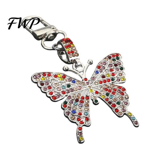 Zinc Alloy Keychain Pendant Sparkling Rhinestones Butterfly Shape with Lobster Clasp Backpack Accessory No-fall Rhinestone