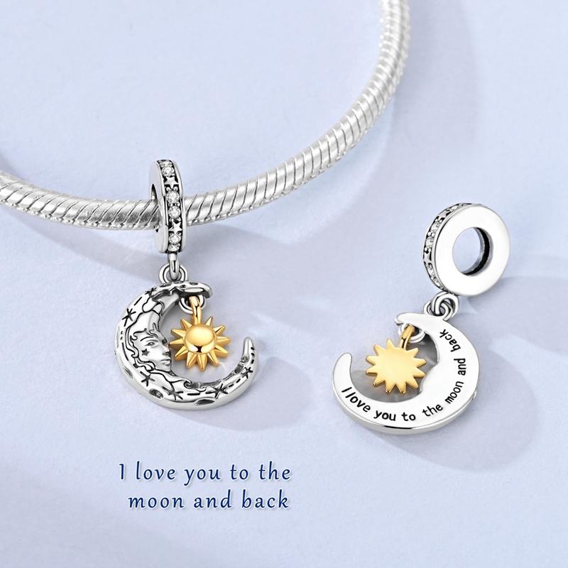 New 925 Silver Sun Stars And Moon Charms Beads For Women Fit Bracelet DIY Birthday Party Jewelry Gifts