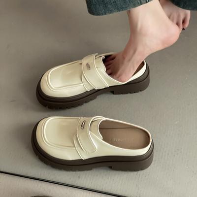 Ji Xiao кожаная обувь повседневная на липучке женская из искусственной кожи ретро шлепанцы на платформе на одном ходу тренд