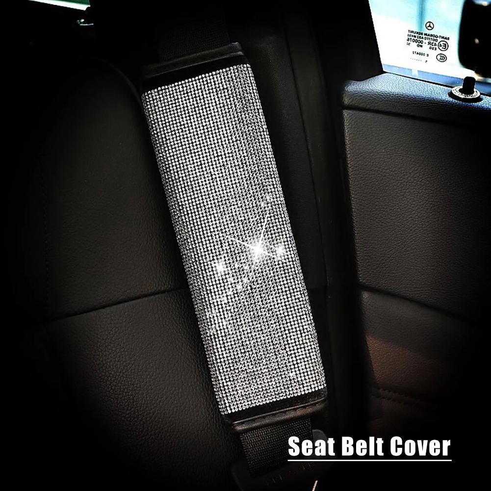 Crystal Car Gear Shift Collar Cover Hand Brake Cover Car Seat Safety Belt Cover Bling Rhinestones Auto Interior Accessories 1PC