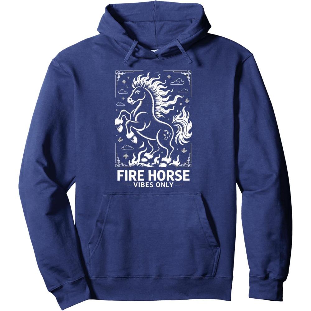 Fiery Luck Awaits Chinese New Year Fire Horse 2026 Pullover Hoodie Festival Celebration Costumes Men Women Fashion Sweatshirt