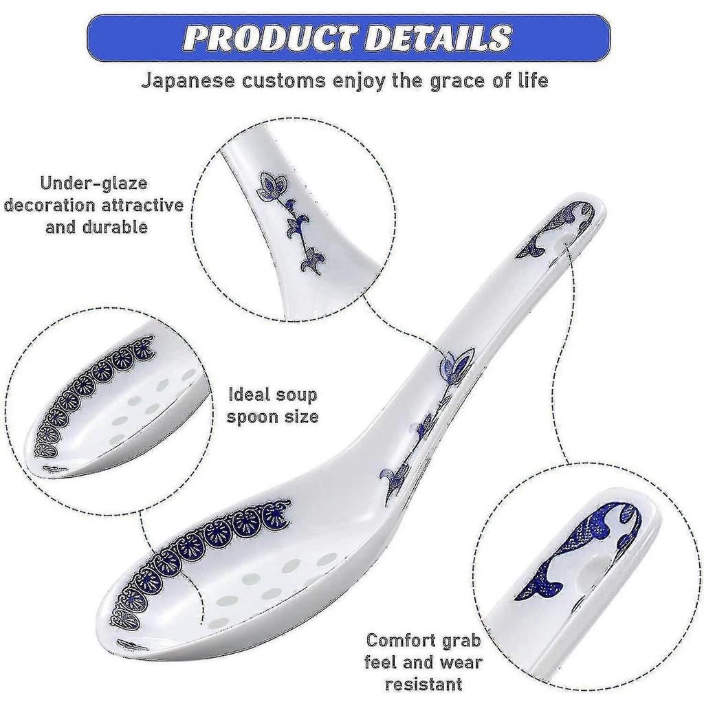 8 Pieces Ceramics Soup Spoons Nese And Porcelain Pattern Spoons Flatware - RiRi