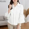 Women Turn Down Collar Loose Casual 3/4 Sleeve Blouse