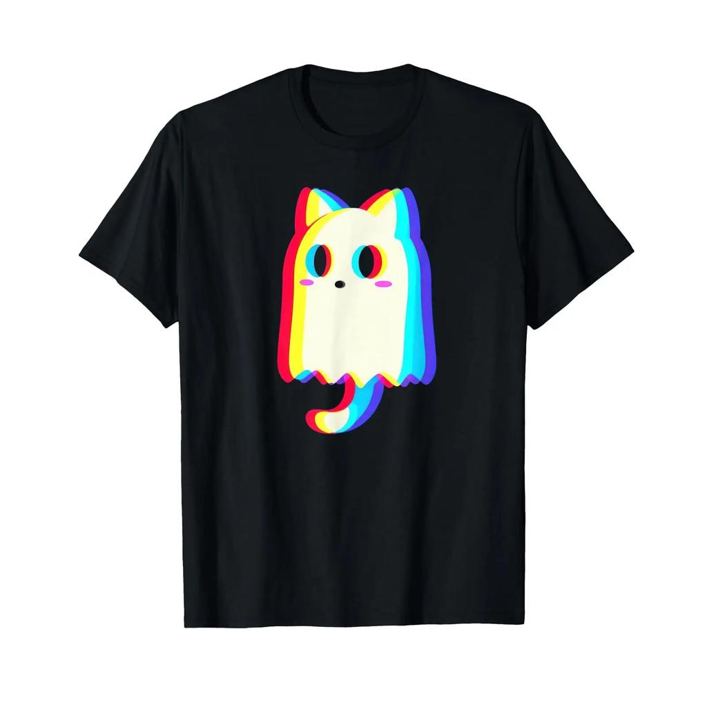 Trippy Vaporwave Ghost Cat Halloween Techno Rave Edm T Shirt Vintage Slightly Fashion Soft Stylish Stretched