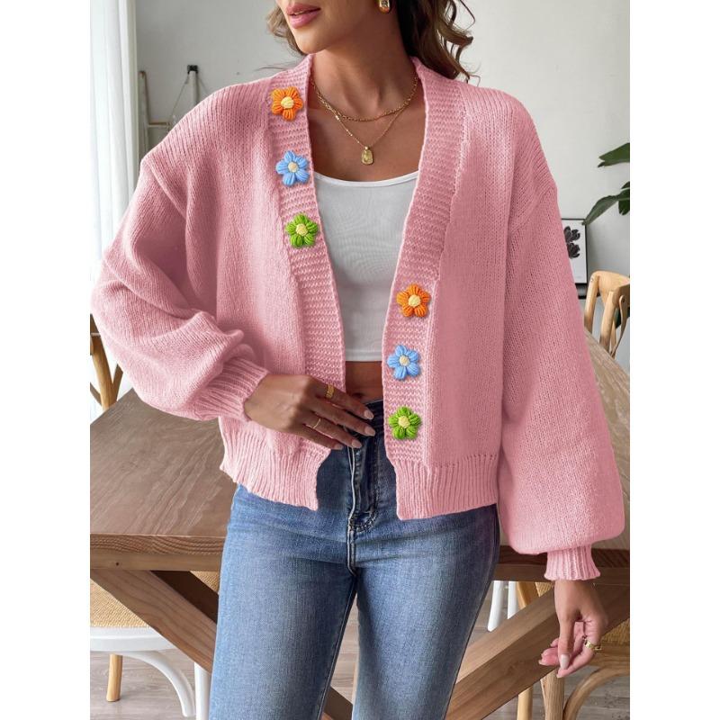 Женский короткий свитер без пуговиц, связанный крючком в стиле пэчворк с цветочным узором, осень/зима