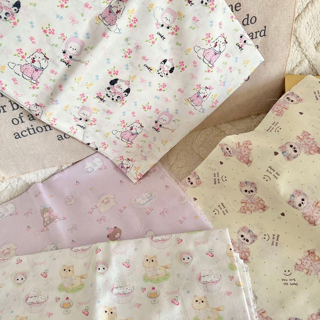 100% Cotton Digital Print Fabric: Cat, Puppy, and Floral Designs for Women's, Children's, Family Wear, and Loungewear DIY.