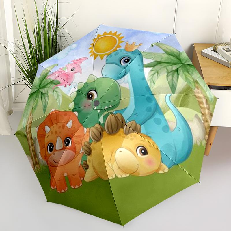 Cartoon Colorful Dinosaur Folding Umbrella Auto-Open Design 8 Iron Ribs Plastic Handle Foldable Sunshade Perfect Christmas Gifts