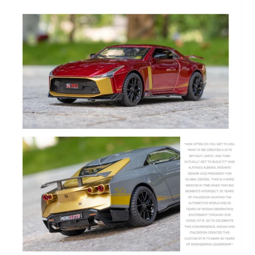 1/24 Niaasn GTR 50 Модель спортивного автомобиля из сплава Литые металлические модели Гоночный автомобиль Модель Звуковая и световая симуляция Коллекция Детская игрушка Подарок