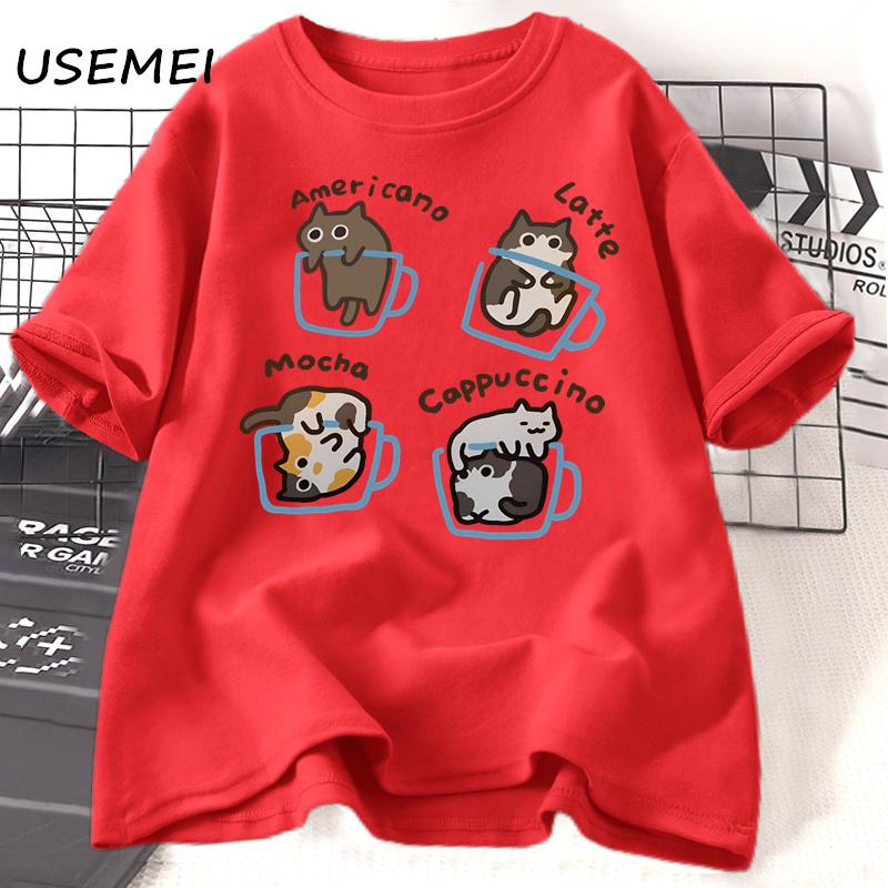 Футболки с изображением кота и кофе для мужчин, футболки унисекс с забавным принтом, летние повседневные рабочие футболки с коротким рукавом, хлопковая футболка унисекс с принтом