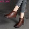 Fashion GKTINOO 2024 New Autumn/Winter Shoes Women Boots Genuine Leather Flat With Handmade Candy Color Round Toe Leisure Ladies Boots