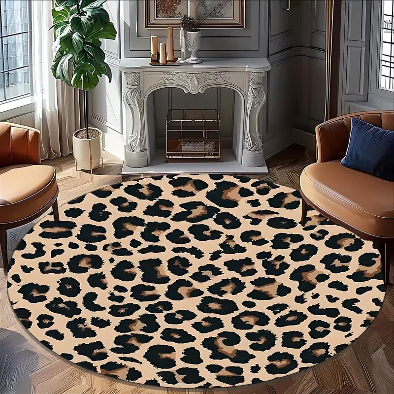 Bright Lime Green Leopard Round Rug Trendy Animal Print Circular Chair Floor Mat Non Slip Carpet Modern Bedroom Gaming Decor