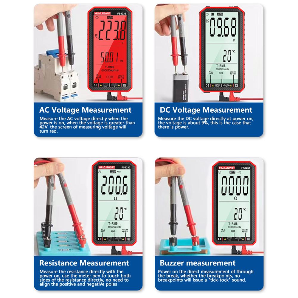 FS8233 Digital Multimeter 6000 Counts Smart Auto Range 1000V Tester Meter Ohm Hz Capacitance REL True RMS AC DC DMM Multitester