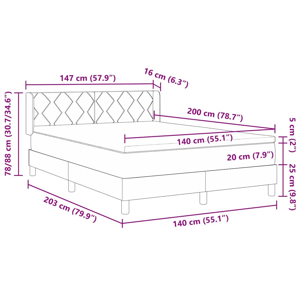 Box Spring Bed with Headboard Dark Grey 200 x 140 cm Fabric