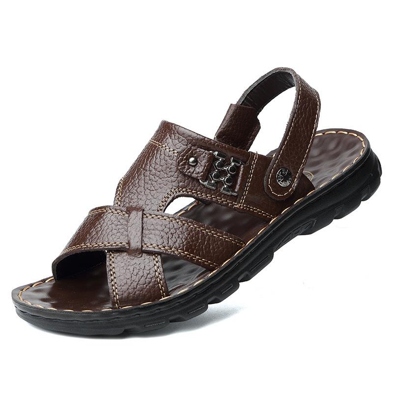 Мужские сандалии мужская верхняя одежда 2025 лето новая кожаная пляжная обувь сандалии двойного назначения дышащая воловья кожа папины кроссовки