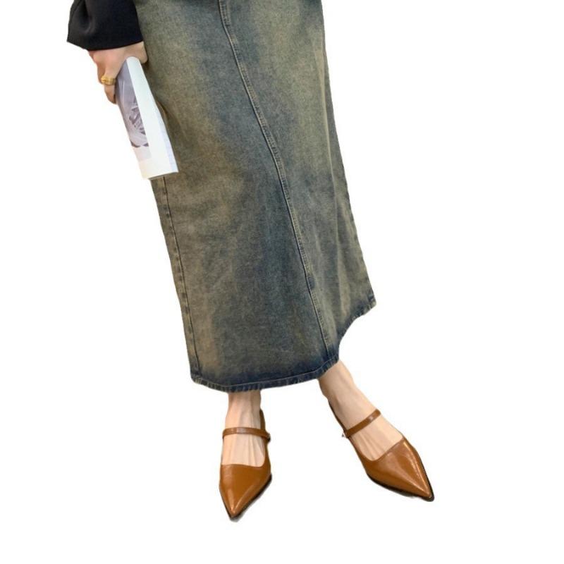 Туфли Мэри Джейн в стиле ретро на толстом каблуке, весенние и осенние, модные, с неглубоким острым носком, женские, удобные, офисные туфли-лодочки