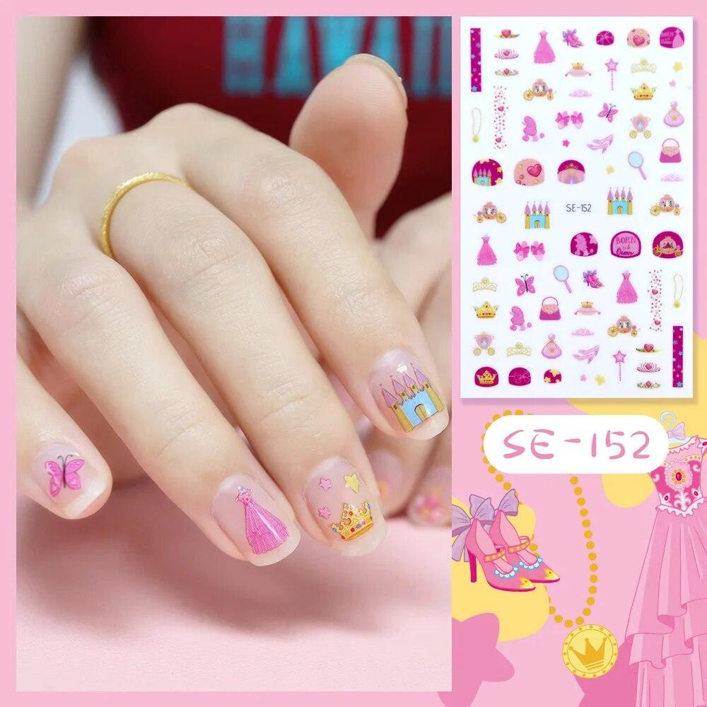 Новые детские наклейки для ногтей принцессы с героями мультфильмов, блестящие разноцветные цветы, наклейка «сделай сам», детская игрушка, каваи, украшения для девочек
