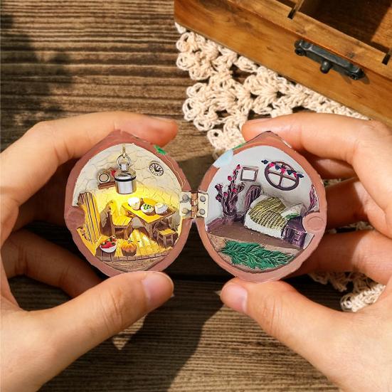 Украшение из скорлупы грецкого ореха с теплым светом Крошечный мир внутри орехового кукольного домика Миниатюрный книжный магазин Мини-библиотека Орнамент Дети Взрослые Подарок на день рождения