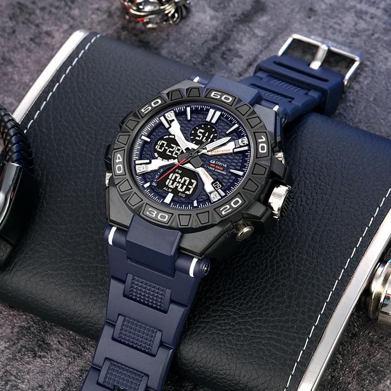 Мужские цифро-аналоговые часы Водонепроницаемые спортивные часы с двойным механизмом 5ATM
