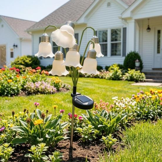 Gardening Gifts for Outdoor Lovers 6 Head Lily Solar Garden Light, IP44 Waterproof Flower Atmosphere Lights Terrace Stake Lamp Yard Patio, Pathway