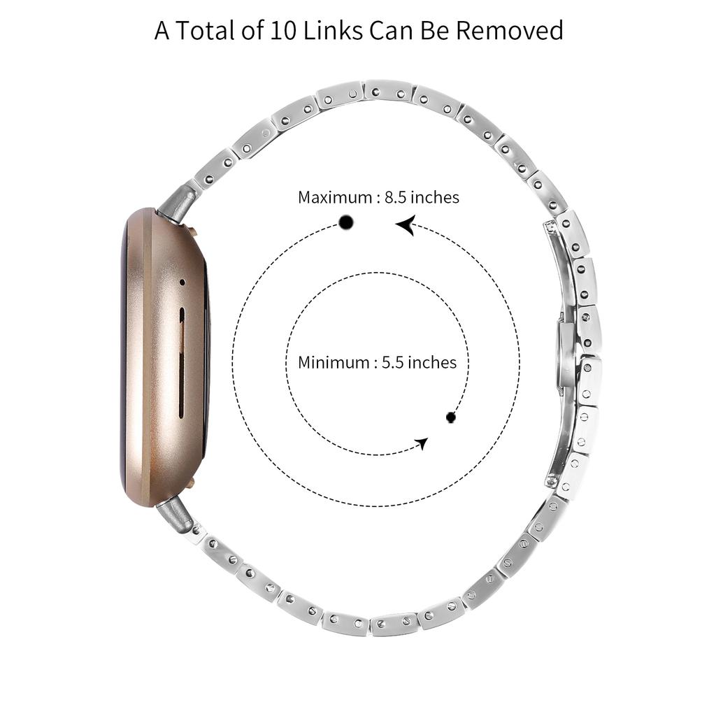 For Fitbit Versa 4/Sense 2 Wrist Strap 1-Bead Stainless Steel Replacement Smartwatch Band