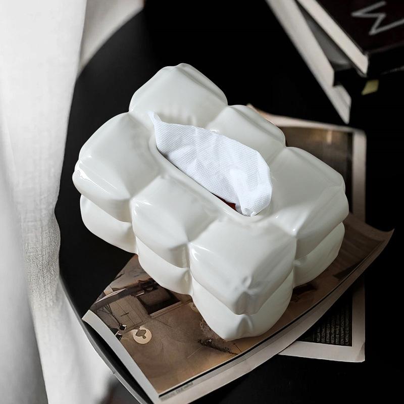 Ins Light Luxury Ceramic Cutter Box Decoration Living Room Cream Style Modern Home End Table Draw Paper Box Centerpiece