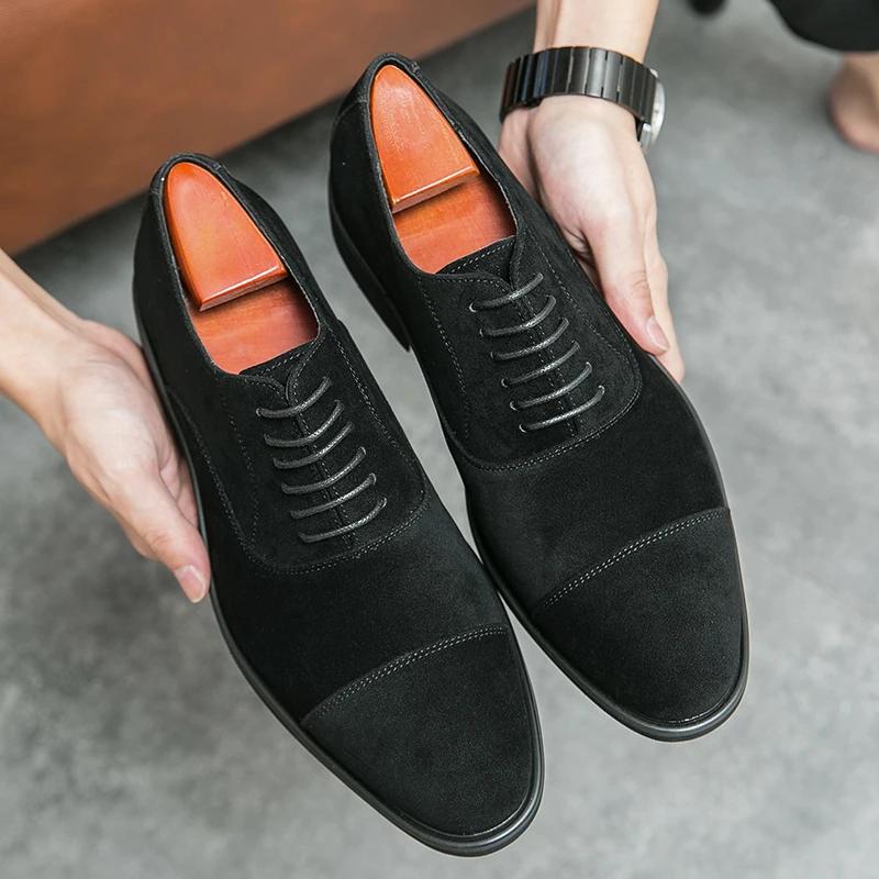 Fashion 2025New Male Lace-Up Pointed Toe Oxfords Shoes Casual Leather Flat Designer Club Shoes Classic Comfy Wedding Dress Business Shoe