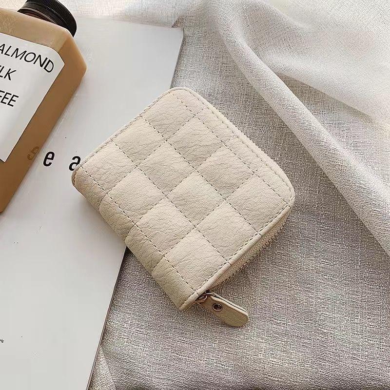 Korean Flodable Short Wallets Coin Card Holder Women‘s PU Leather Plaid Zipper Coin Money Purses ID Credit Card Holder Wallet