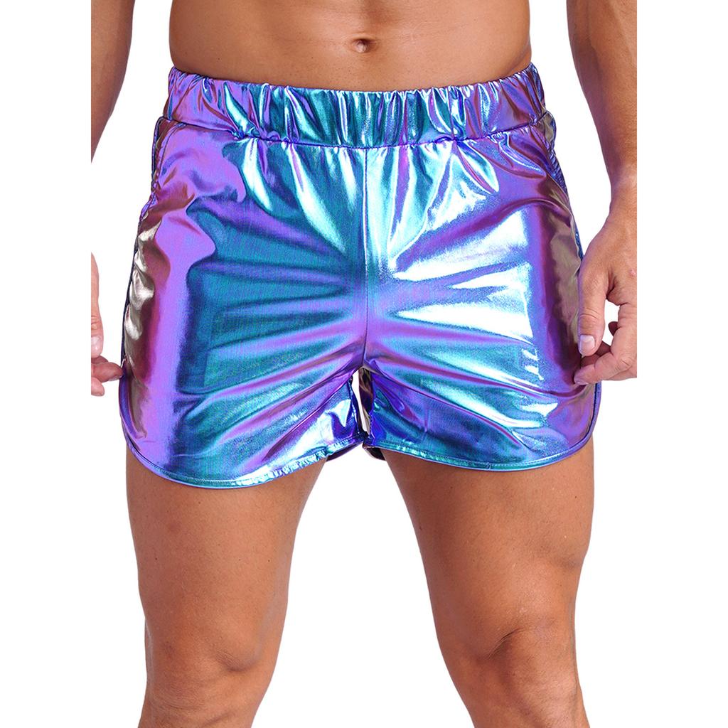 Мужские облегающие шорты с металлическим отливом и боковыми карманами для занятий йогой и мероприятий в ночном клубе