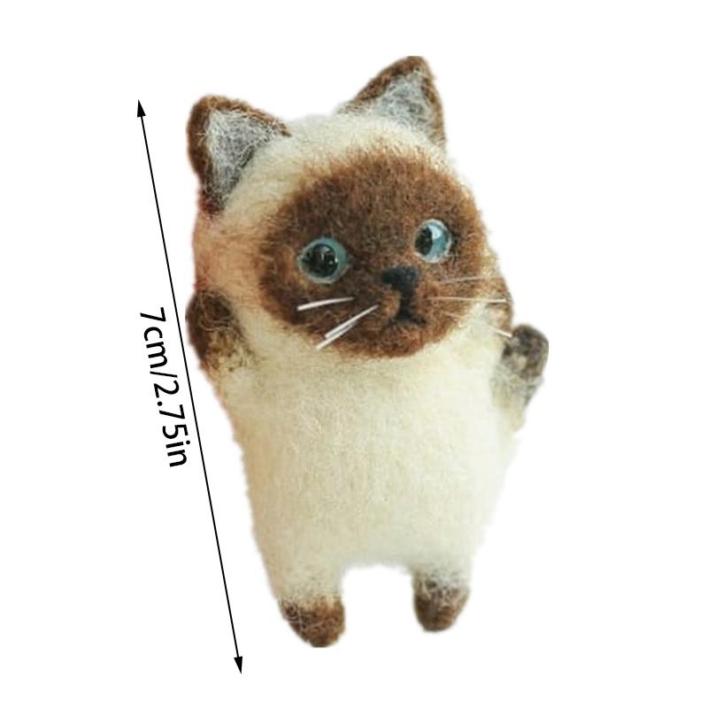 Cute Kit Unfinish Wool Doll Kitty Siamese Hawksbail Tabby Civet Cat Needle Felt Kit Package