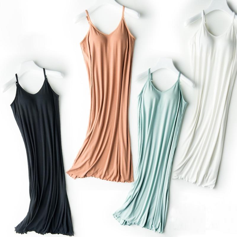 2025 New Nightgowns, One-piece Suspender Skirt with Chest Pad, Female Long Base Skirt Modal, Inner Petticoat, Sleepshirts Summer