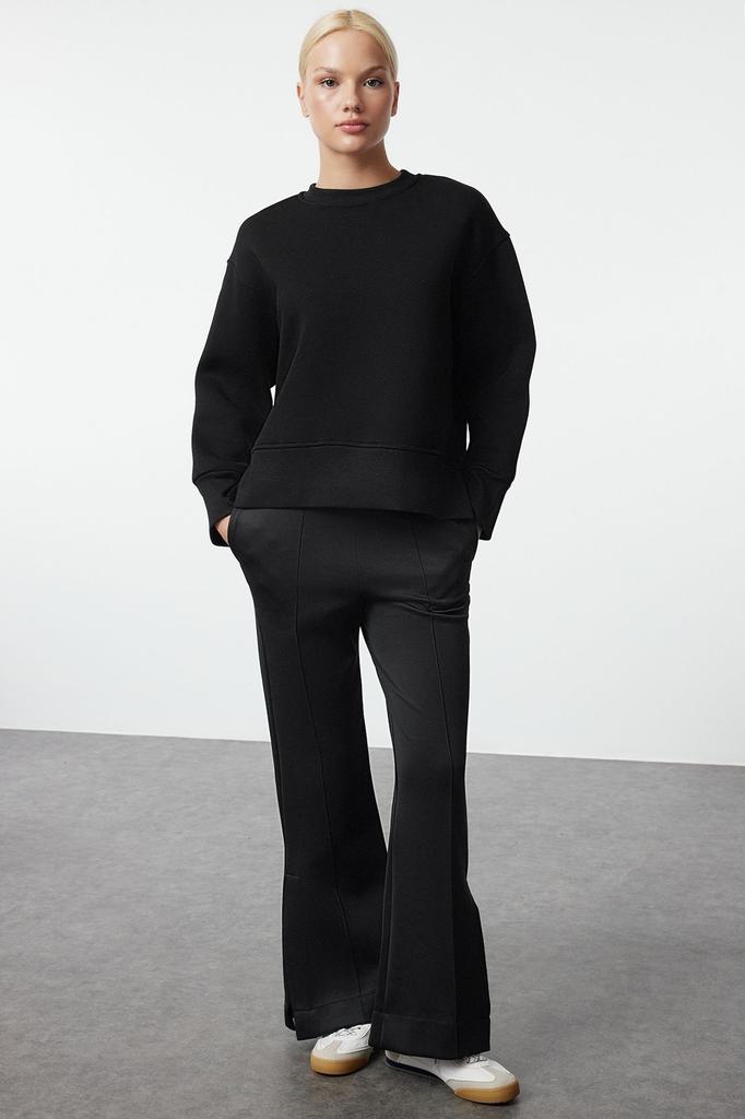 Женская модная стильная толстовка с толстым флисом внутри и круглым вырезом, стандартная посадка, базовая трикотажная толстовка