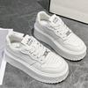 Fashion Thick Bottom White Leather Shoes Women Sneakers Leather Casual Shoes Skateboard Round Toe Heels Comfortable Zapatillas