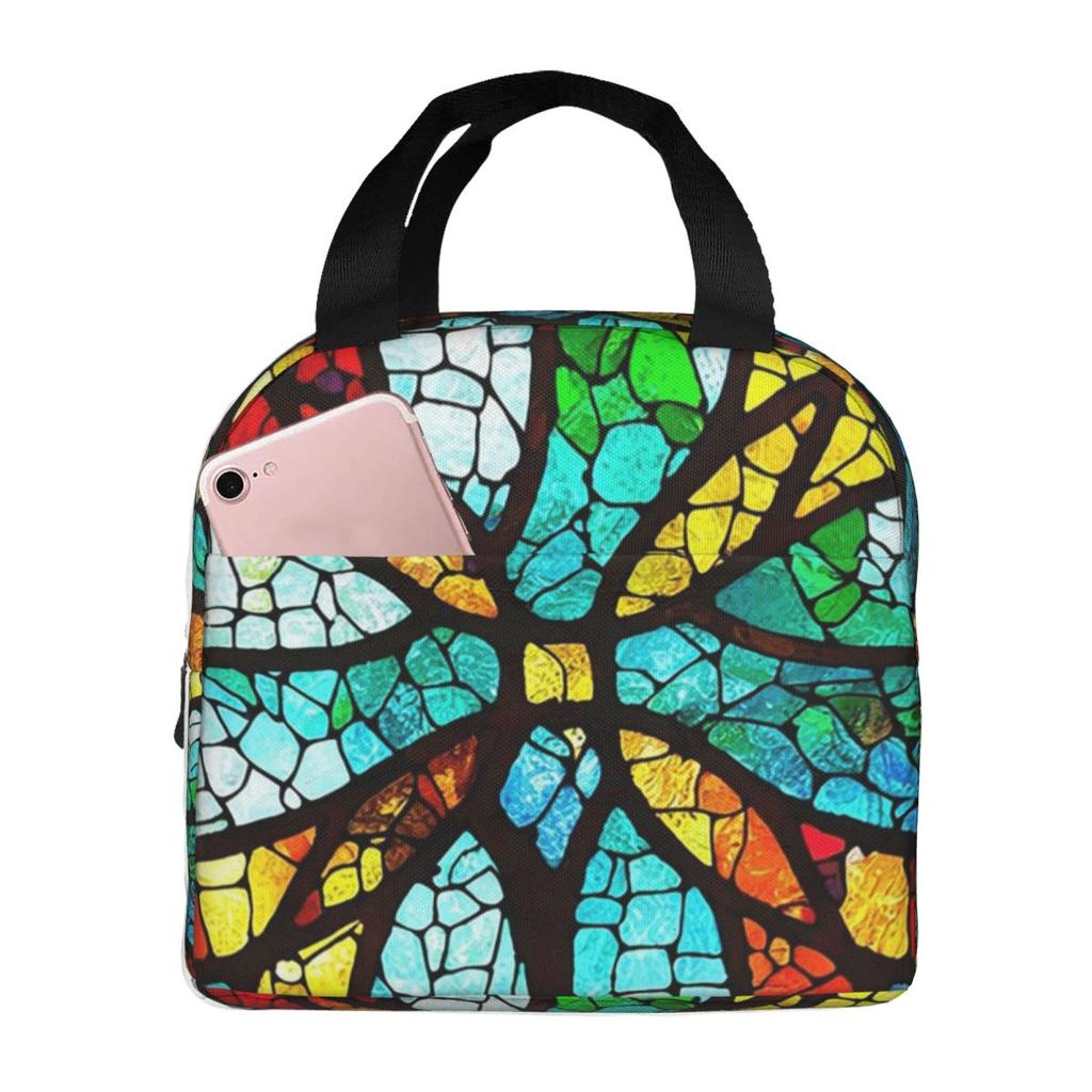 Abstract Stained Glass Tree Insulated Lunch Bag for Kids School Cooler Thermal Food Box Tote Portable Lunch Boxes Container