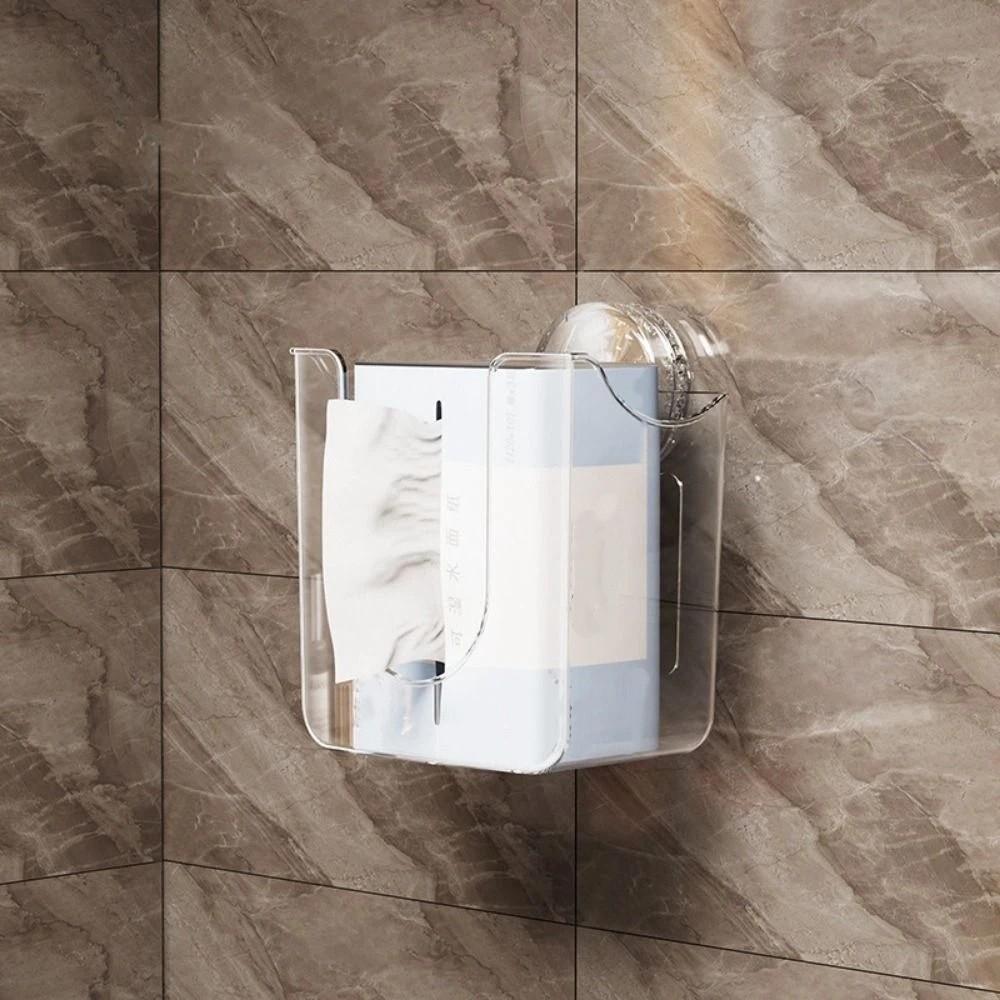 Punch-Free Suction Cup Tissue Box Plastic Tissue Storage Box Face Towel Dispenser for Bathroom