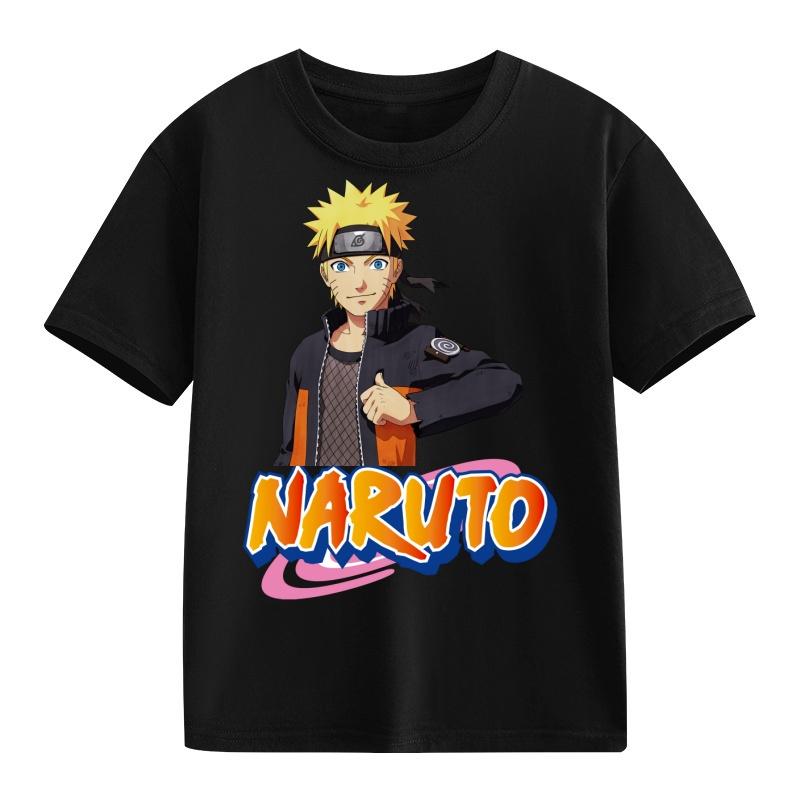 Детская футболка Наруто Узумаки Учиха Саске Хатаке Какаши Печать с персонажами аниме Хлопок Короткий рукав Мальчики Девочки Свободные Круглый вырез Топы
