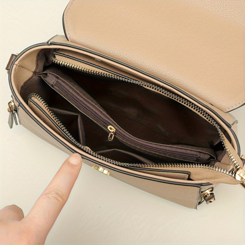 Retro Flap Handbag For Women, Color Contrast Crossbody Bag, Fashion Multi Layer Purse With Top Handle