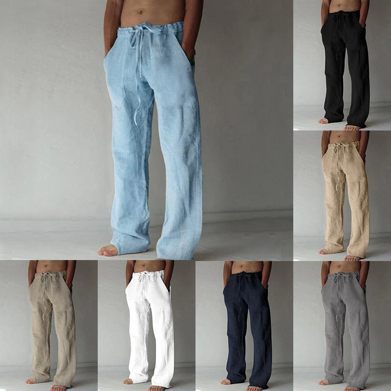 New Men's Trousers Hemp Casual Solid Color Thin Linen Men's Trousers Spot