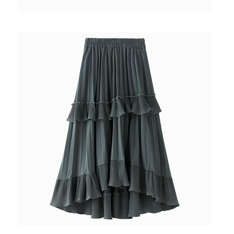 Юбка-полусолнце женская осенняя А-силуэта плиссированная юбка короткая спереди длинная сзади с воланами нерегулярная юбка-торт