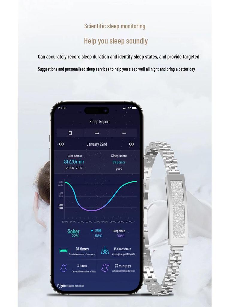 Женский умный браслет S2: Мониторинг сна, Отслеживание пульса и кислорода в крови, Управление жестами для фото, Универсальный дизайн высокого класса.