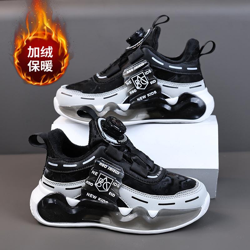 Cotton shoes, double-layered for warmth, winter sports shoes, men's rotating buckle design, new style, for older children2026Girls' fleece-lined