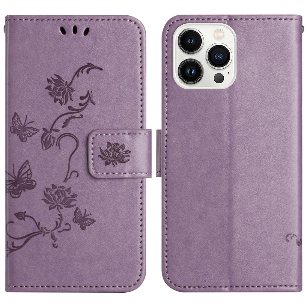 For iPhone 16 Pro Max Case Wallet Stand Butterfly Flower PU Leather Phone Cover